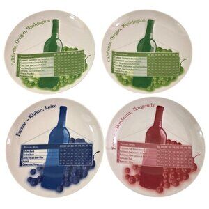 Wine Enthusiast USA & France Region Wines Cheese Fruit Dessert Plates – Set of 4